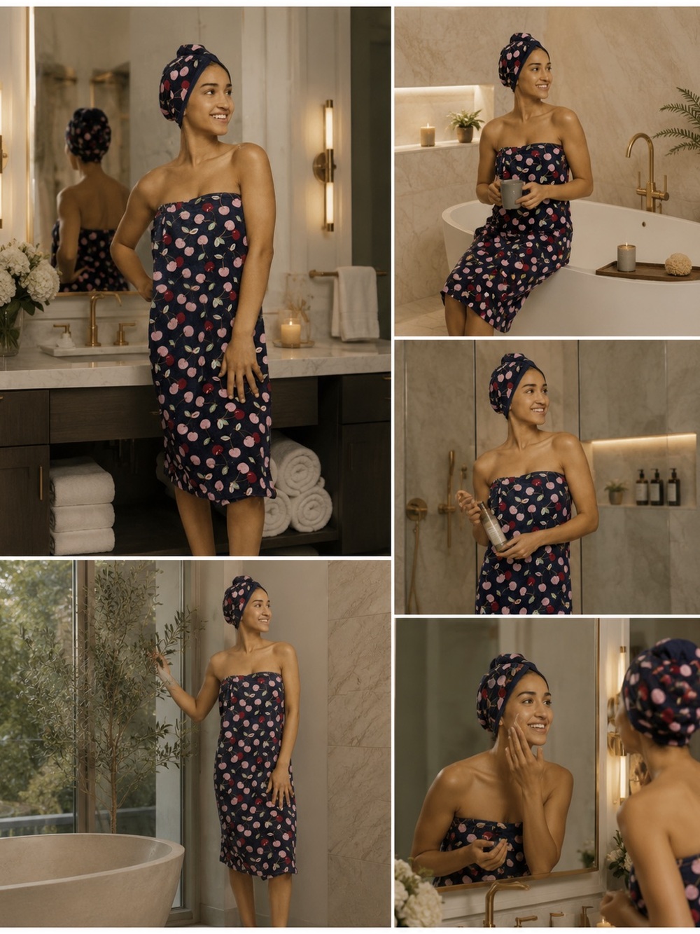 Navy Cherry 🍒 Shower Wrap, 100% cotton NWT